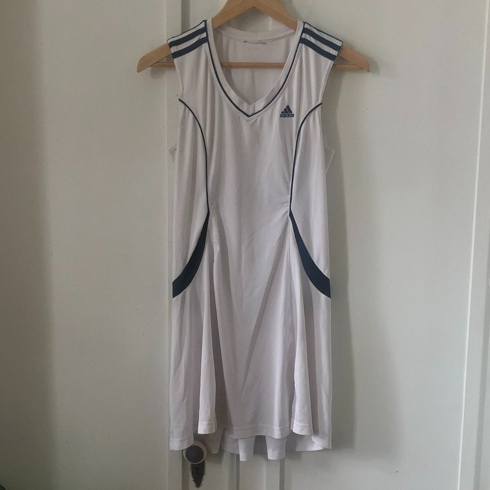 Adidas White and Black Tennis Dress Featuring Pleats at Back  (Medium)